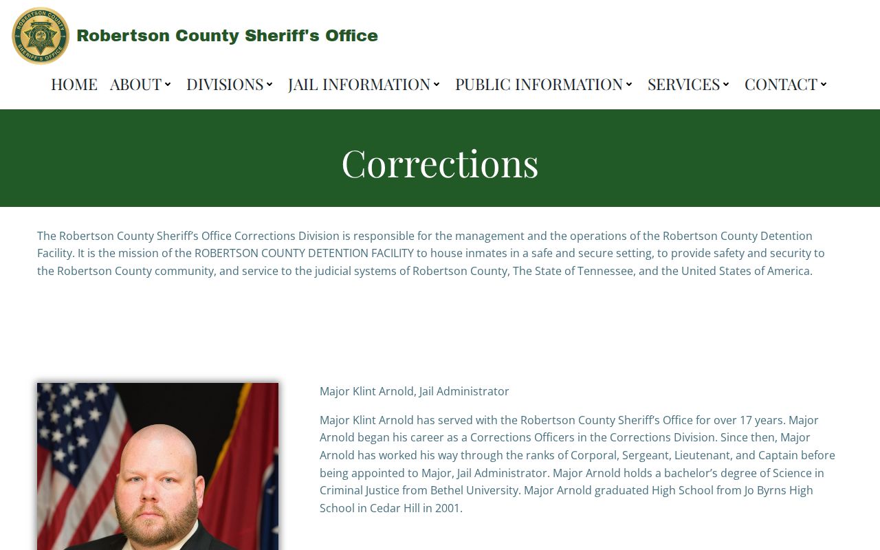 Robertson County arrest booking and Corrections Division information