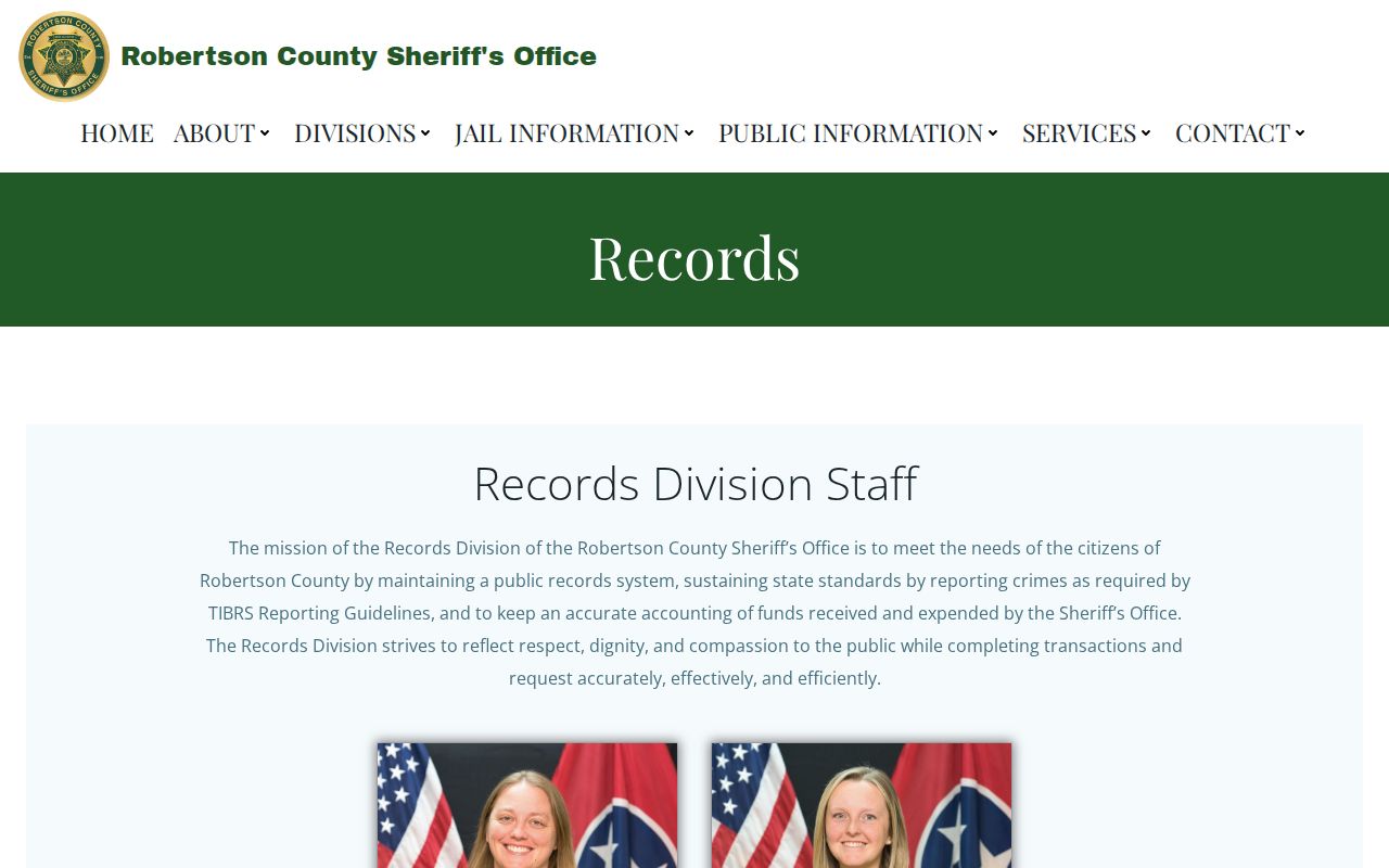 Robertson County criminal records Sheriff's Records Division