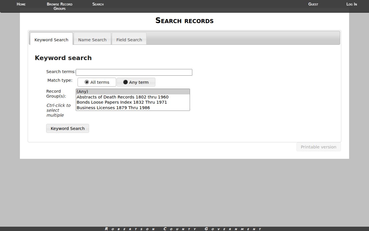 Robertson County criminal court Archives search fields