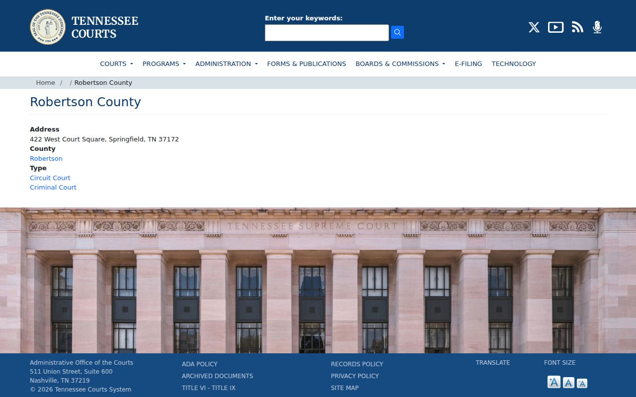 Robertson County criminal court listing from Tennessee courts