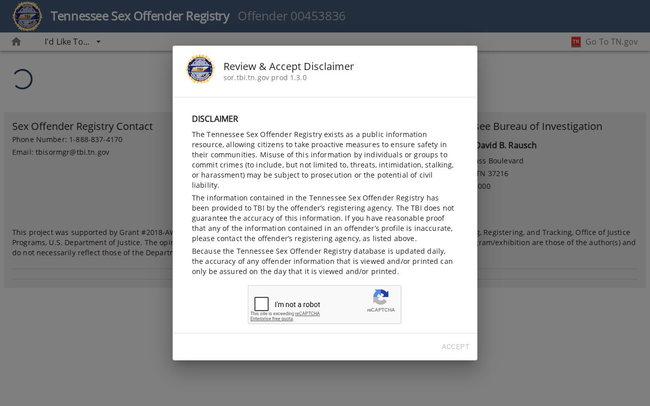 Robertson County sex offender registry sample profile field layout