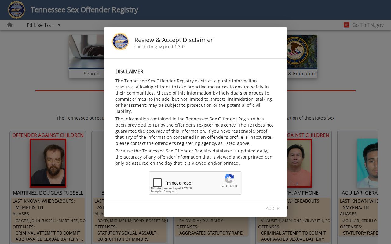 Robertson County sex offender registry search form and map