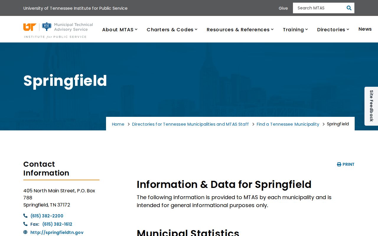Springfield criminal history city profile from Tennessee MTAS